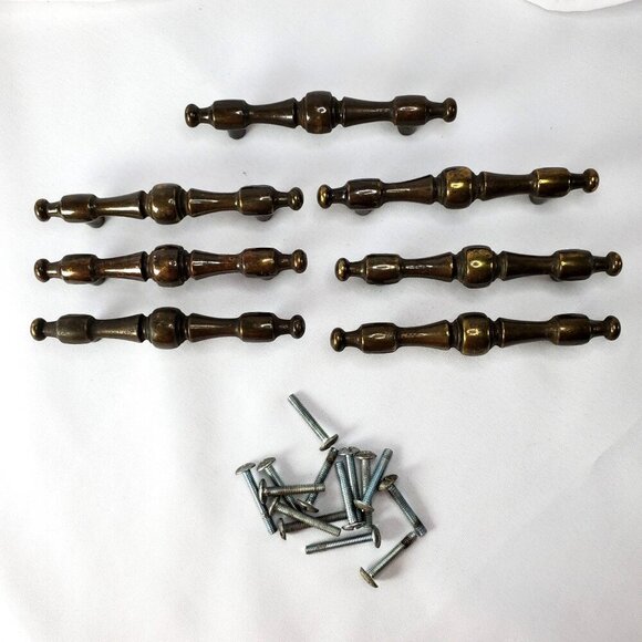 Other - 7 Vintage Brass Drawer Pulls Handles With Screws 3" Center Hole Spacing